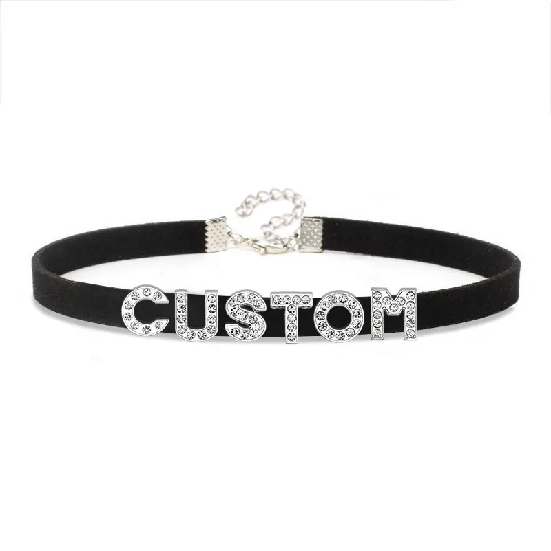 Sexy Hot Rhinestone Letters Slave Choker Necklace Women DIY Personalized Collar Chocker Cosplay Jewelry Gift