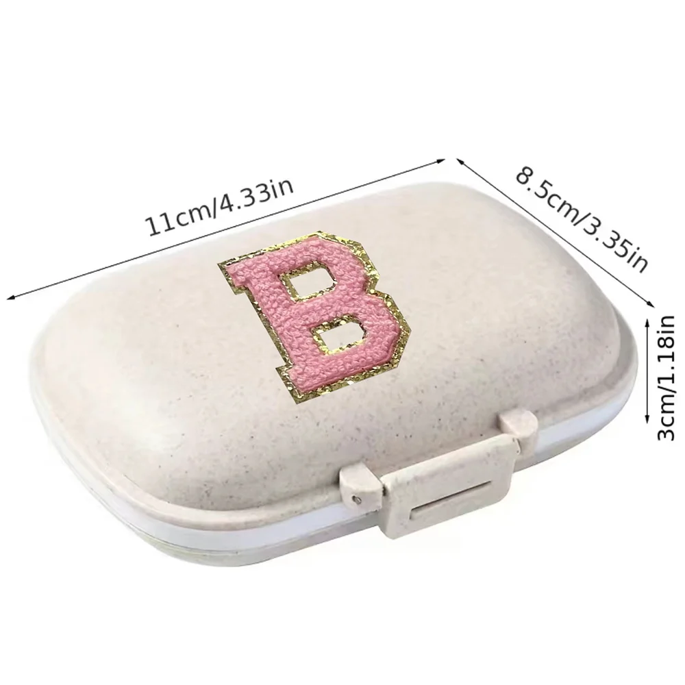 New Pink Letter Embroidered Logo Portable Daily Medicine Storage and Sorting Pill Box 8-Grid Horizontal Medicine Storage Box