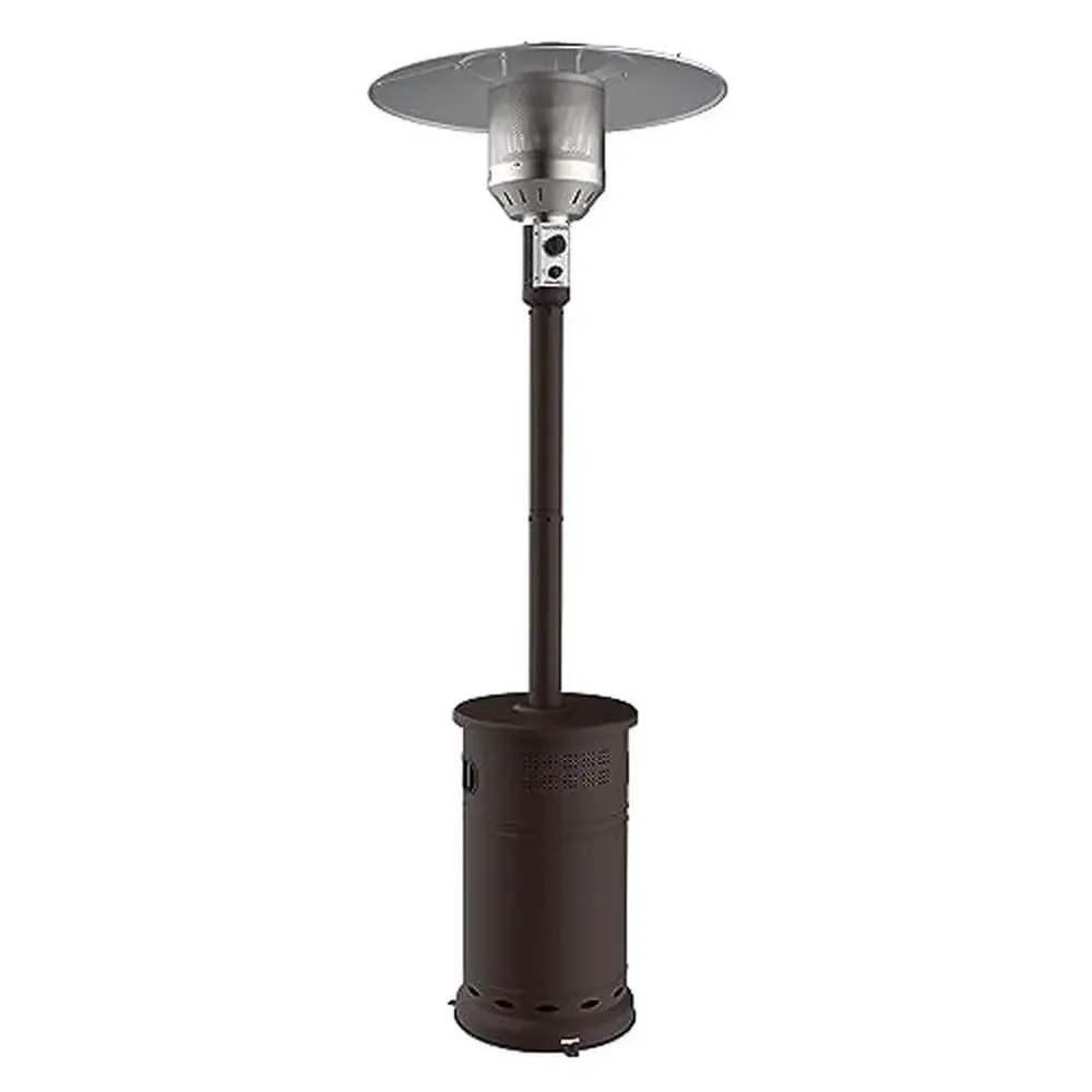 Bronze Patio Heater 48,000BTUs Electronic Ignition 2 Wheels Tank Access Outdoor Steel Construction Warmth Control Easy Mobility