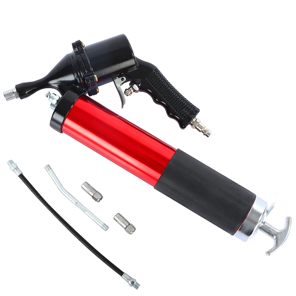 

400CC Grease Gun 6000PSI Pneumatic Grease Gun Flexible Hose Heavy Duty Air Compressor Grease Gun 2 Coupler 1 Bent Metal Pipe