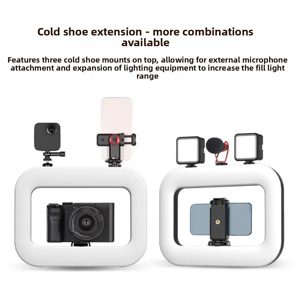 Practical Handheld Selfie Fill Light with Clamp Adjustable LED Video Light Three-color Rechargeable Phone Fill Light Photography
