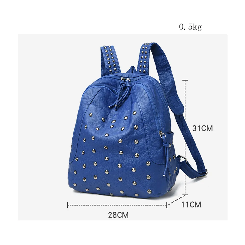 Vintage Women \'s Rivets Backpack Quality Soft Leather Leisure Travel Large Capacity School Bags for Teenage Girls Black Mochilas