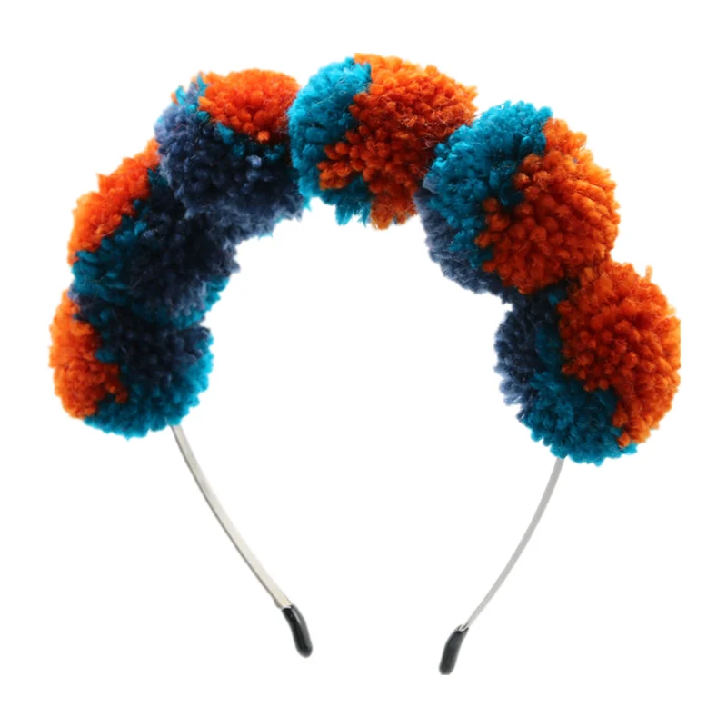 

Cute yarn pompom 5cm full head children hairband fashion winter style children headband hair accessories