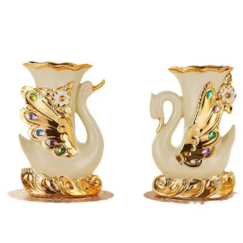

AB66-Elegant Swan Shaped Vase Vas With Gold Accents-Living Room Decorations For Dried And Artificial Flowers