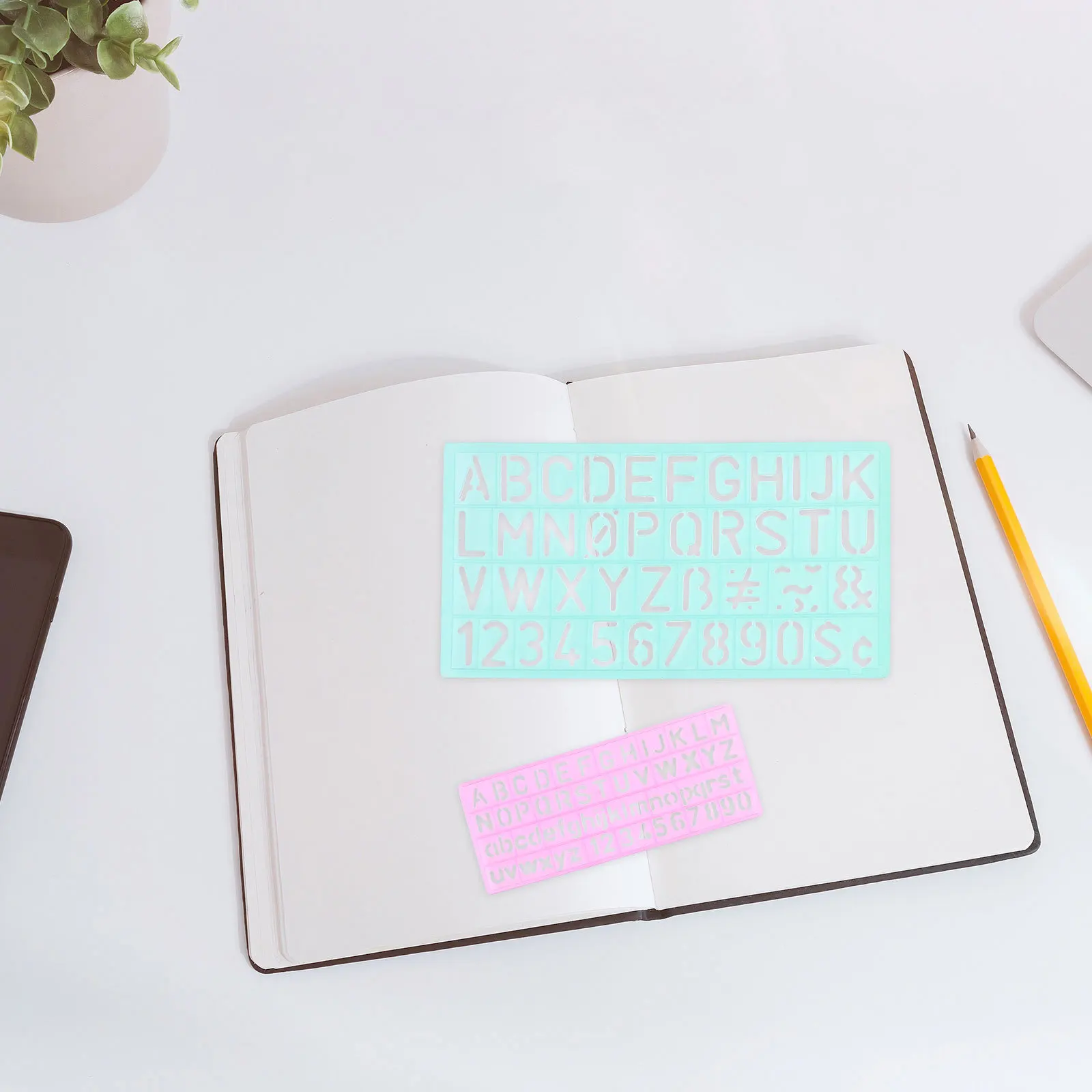 4Sets Symbol Template Ruler Sturdy Plastic Letter Number Drawing Stencil for Cloth Art Wall Decor Gift Card School Craft Use