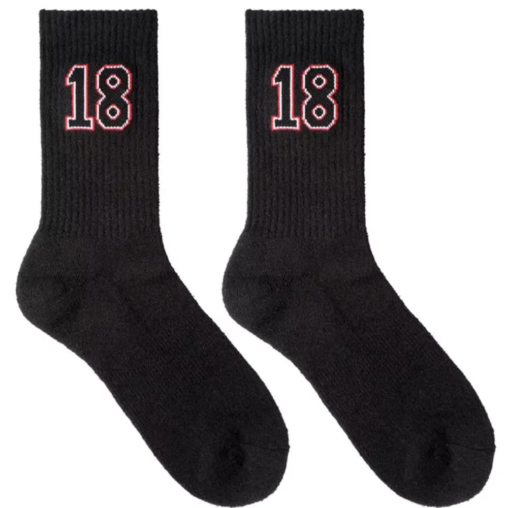 

Men's Thick Black Original High Tube Number 18 New Texture Custom Yarn Sports Fitness Cotton Socks