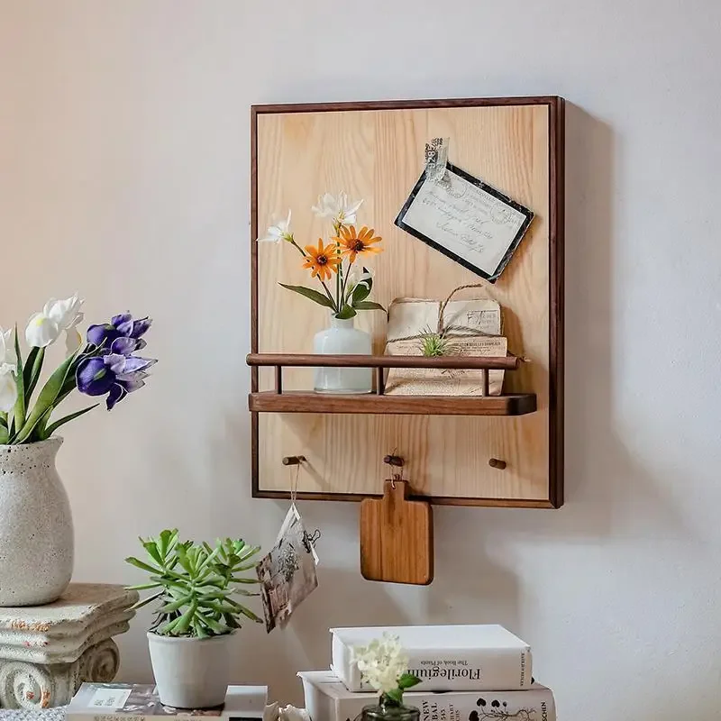 Creative black walnut meter box decoration cover Japanese storage distribution rack with hook