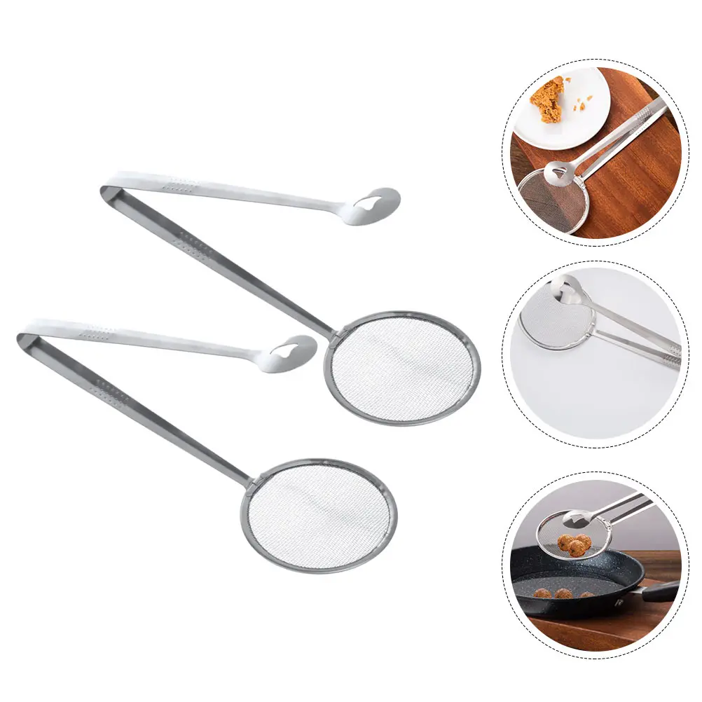 

2pcs Stainless Steel Food Tong Clip Oil Strainer Colander Cooking Frying Filter Clip Multi-Functional Fried Fish Clamp Bbq