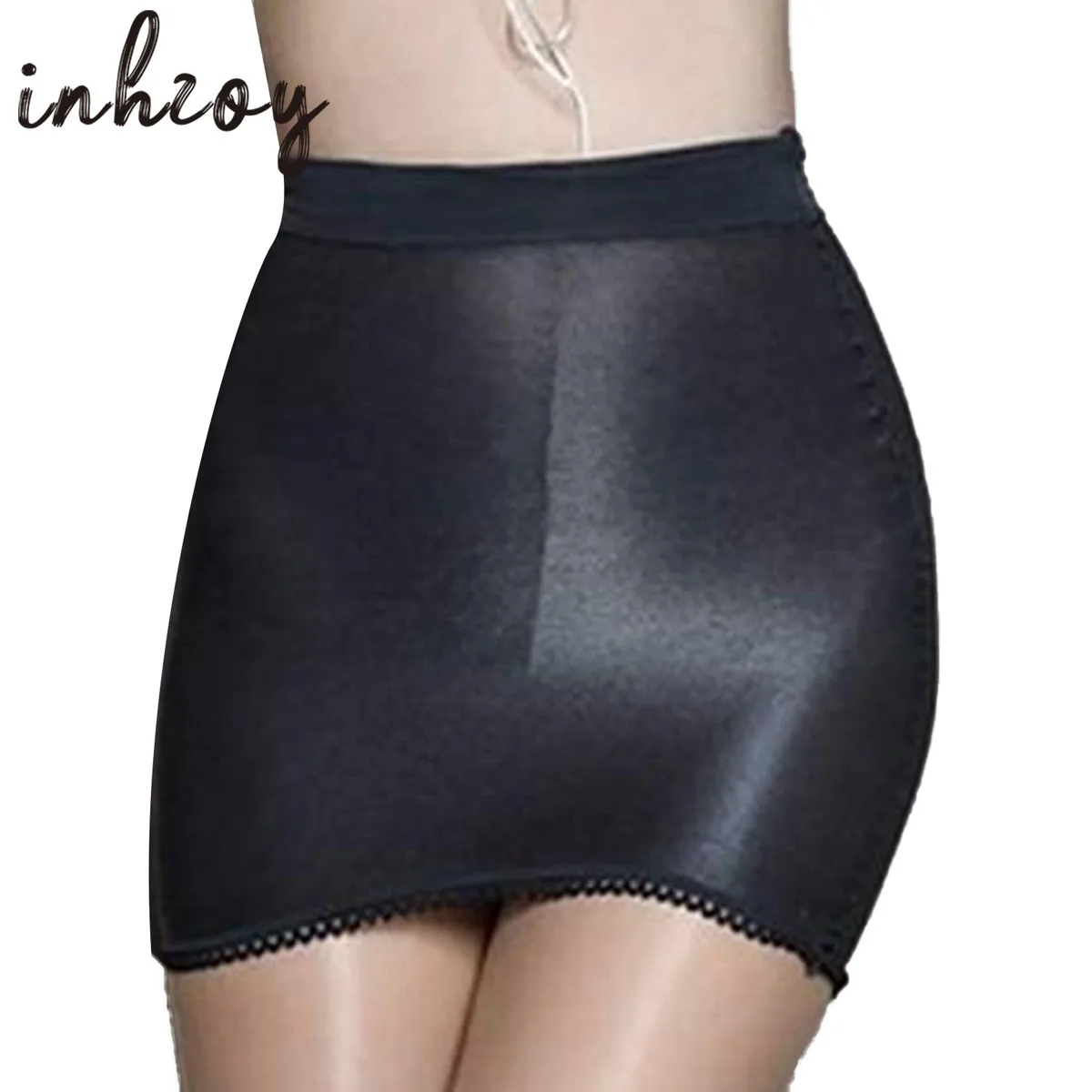 Womens Glossy Pencil Skirt High Waist Oil Shiny Bodycon Miniskirt Casual Rave Party Clubwear Performance Pole Dance Underwear