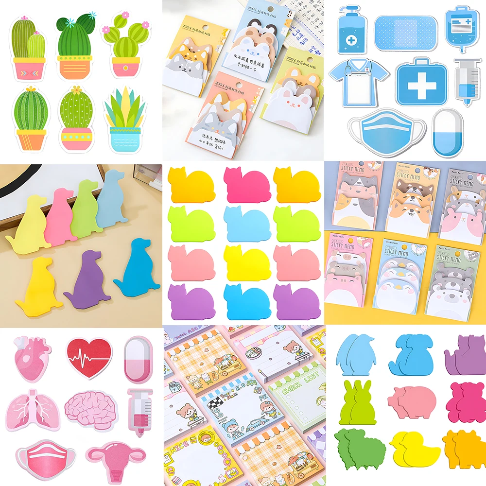 

1Set Novelty Cute Kawaii Sticky Notes Memo Pad Cat Dog Post Notepad Fun Aesthetic Stationery To Do Index Tab Shopping Check list