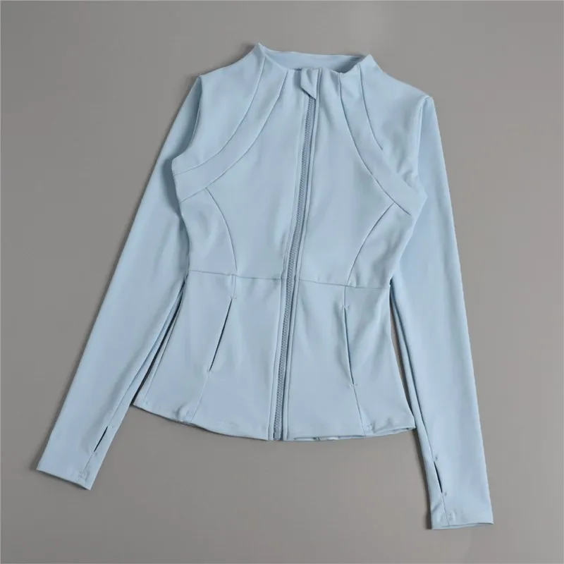 Women's Stand Collar Zipper Yoga Top Fitness Running Cycling Jacket Stretch Slim-Fit Long Sleeve Sportswear Yoga Clothes Coat