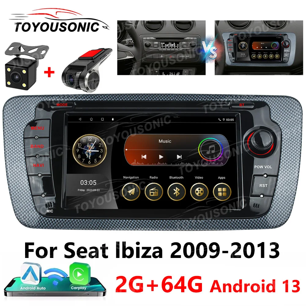 TOYOUSONIC CarPlay Android Auto Car Radio for Seat Ibiza 2009-2013 Multimedia Player GPS BT Navigation WIFI FM NO 2 din DVD