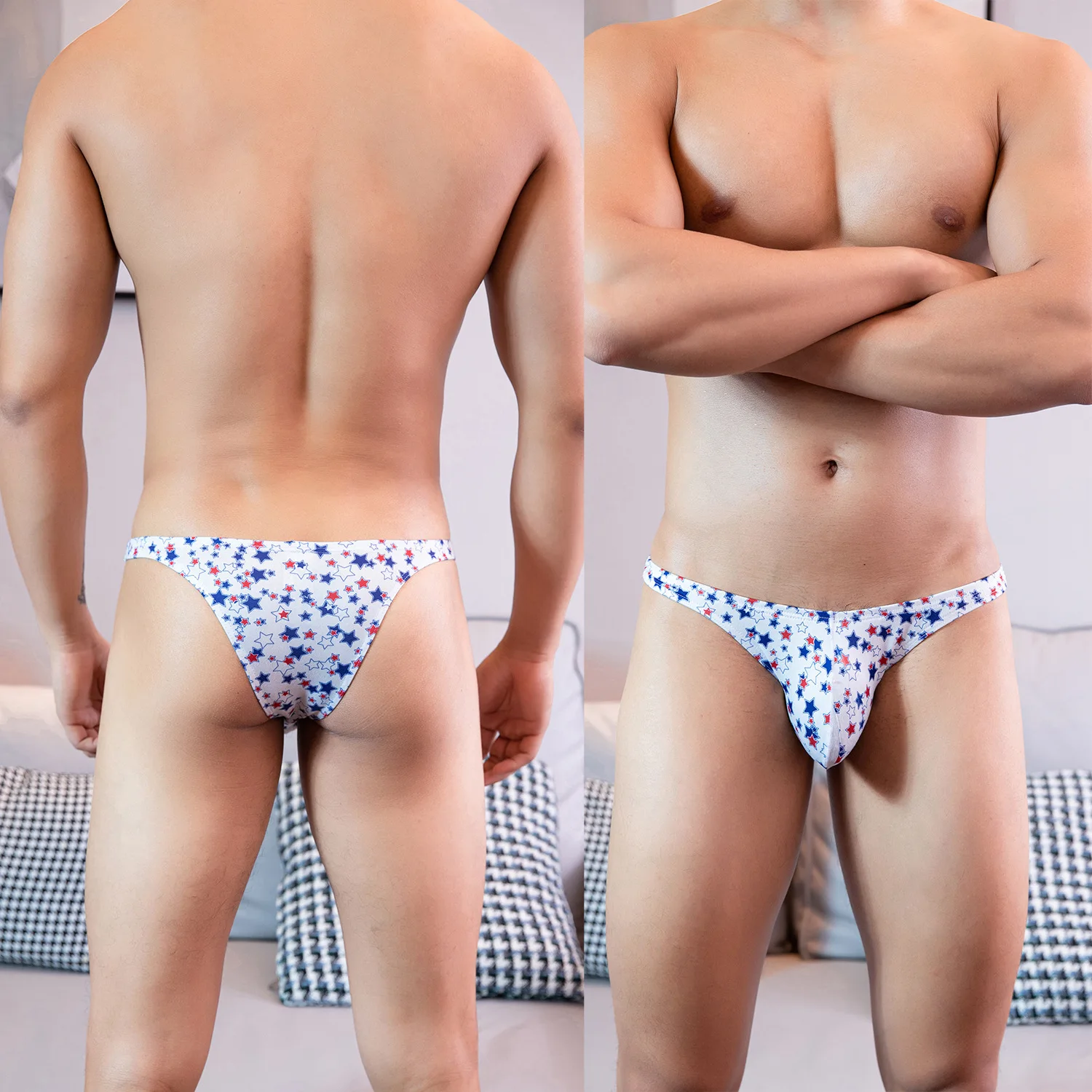 Männer Sexy Unterwäsche Mann Mini Briefs Mode Stern Drucken Atmungsaktive Bikini Briefs Penis Pouch Erotische Niedrigen Taille Unterhose Cuecas