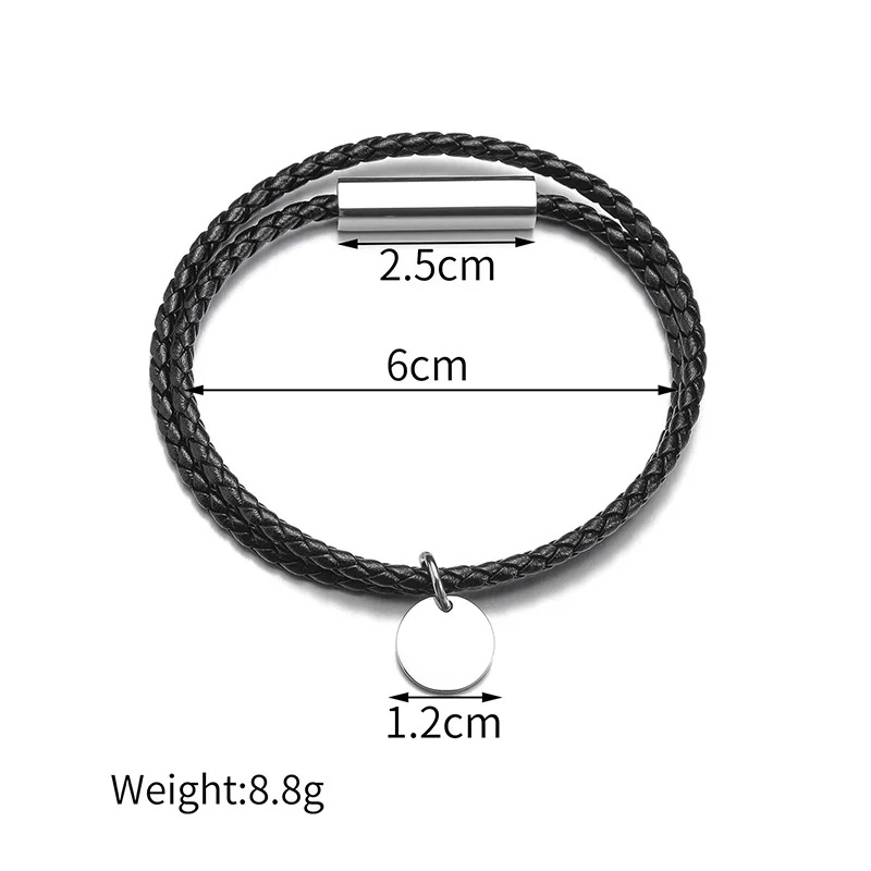 Nextvance Custom Engraved Name Date Couple Bracelets Stainless Steel Braided Leather Rope Double Circle For Women Jewelry Gifts