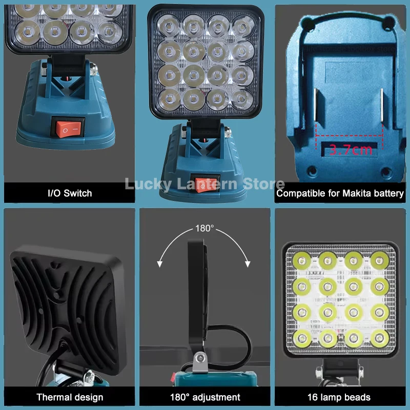 Dual USB Camping Lamp Lanterns Outdoor Flashlight Cordless Lamp Emergency Lighting 3/4/8 inch LED Work Light For Makita Battery