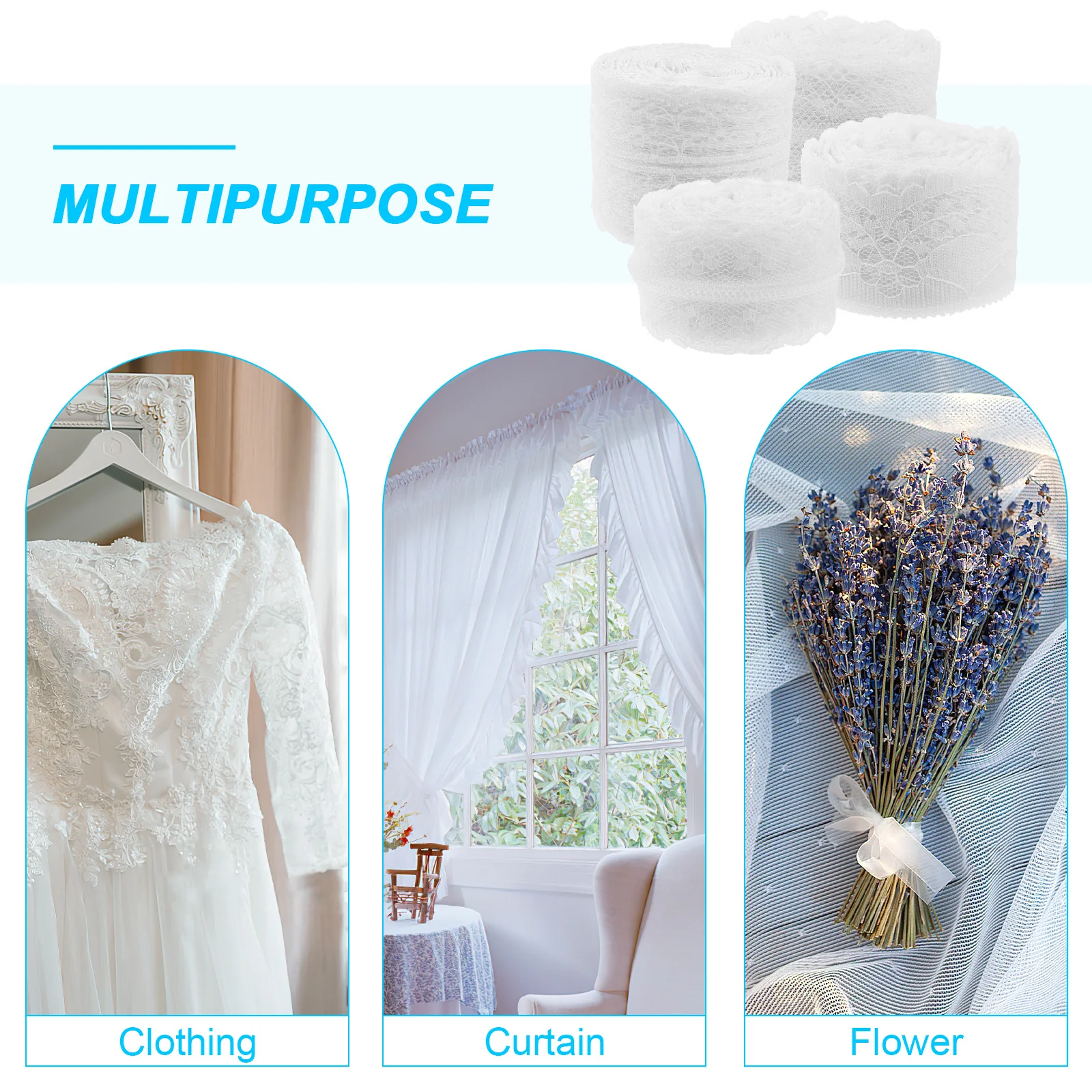 

4 Rolls Embroidery Lace Trim Clothing Decorative Sewing Fabric for DIY Craft Wedding Dress Curtain Tablecloth Embellishment