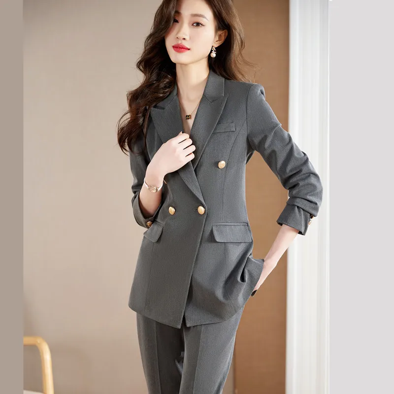 NAVIU-Ensemble Blazer et Pantalon Slim pour Femme, Vêtements de Travail pour Dame, Mode Professionnelle, Formelle, Affaires, Bleu Marine, Nouveau,