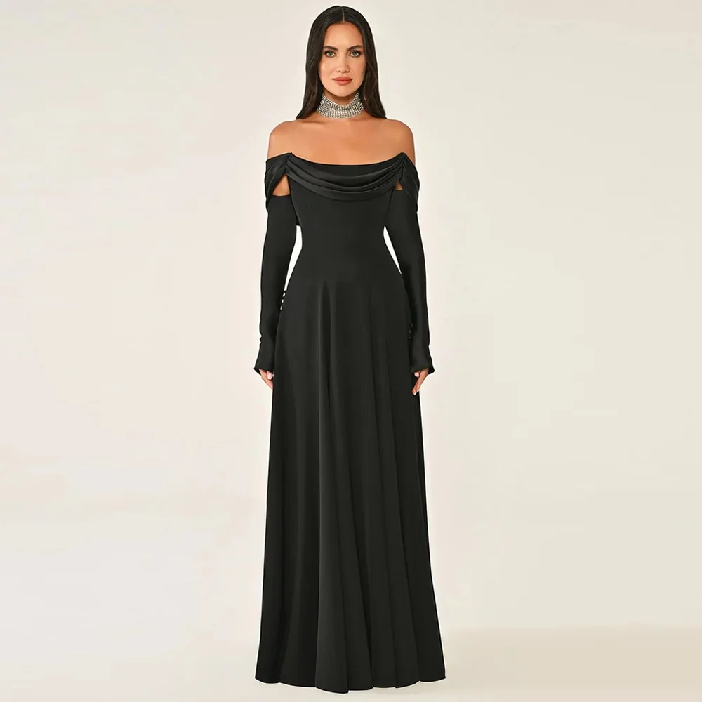 

Elegant Customized Off the Shoulder Evening Dress Floor Length A-Line Celebrity Gowns Temperament Zipper Back Party Dress
