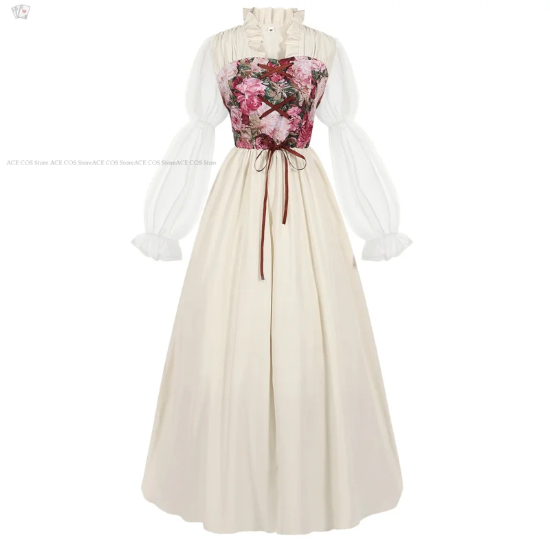 Vestidos renacentistas de elfos, disfraces medievales para mujer, vestido floral elegante Vintage de manga larga con cordones, traje de hada, ropa;