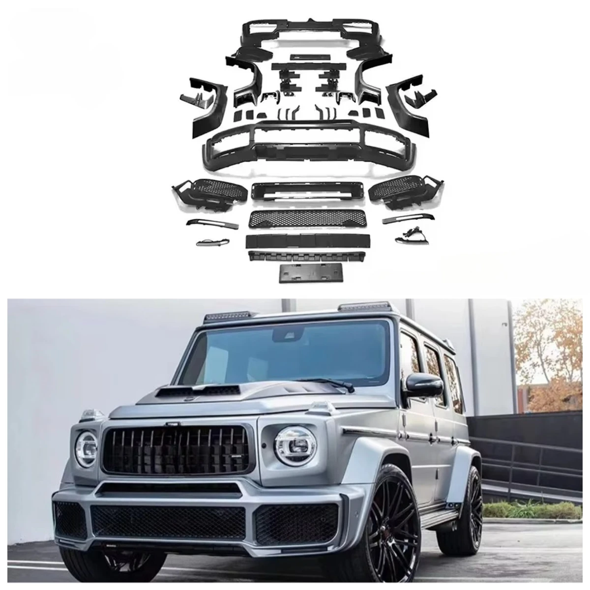 

Car Body Accessories 2019 BRS Style Front Lip Rear Diffuser Side Skirt Vents Spoiler Body Kit for W463 2019-2022