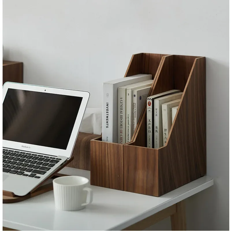 Japanese Style Combined Bookrack Solid Wood Document Box Right Angle Design Magazine Rack for Easy Access Desktop Organizer