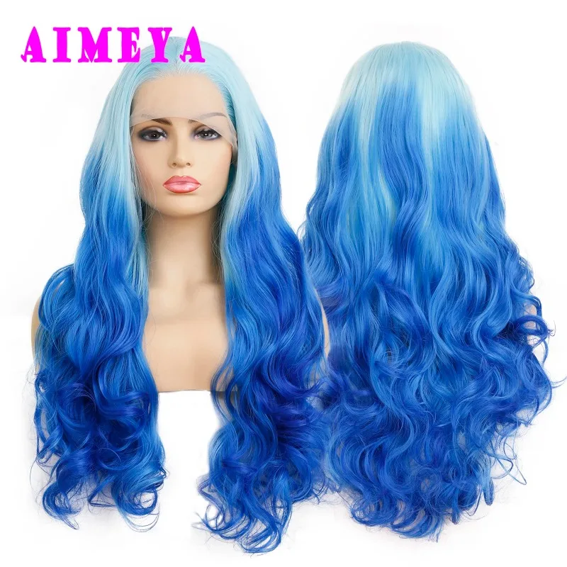 AIMEYA Ombre Pink Lace Front Wig Fashion Synthetic Wig  Long Silky Straight Body Wave Rose Red Wig Halloween Cosplay Makeup