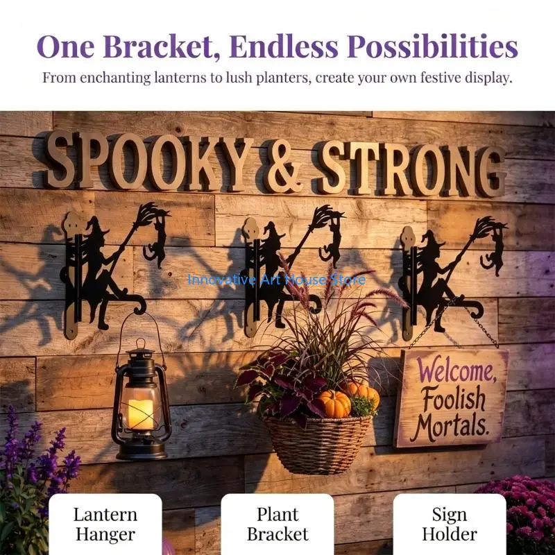 E1PC Witch Hanging Hook for Halloween Wall Display, Iron Figure Bracket for Porch, Entryway, Wall Shelf, Fall Home Party Styling