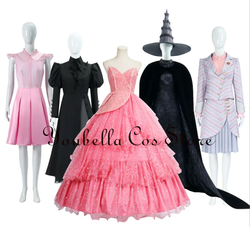 Wicked Cosplay Witches Costumes Glinda Elphaba Clothes Gotic Movie Party Role-playing Pink dress Black Dress Robe Hat 2024 New