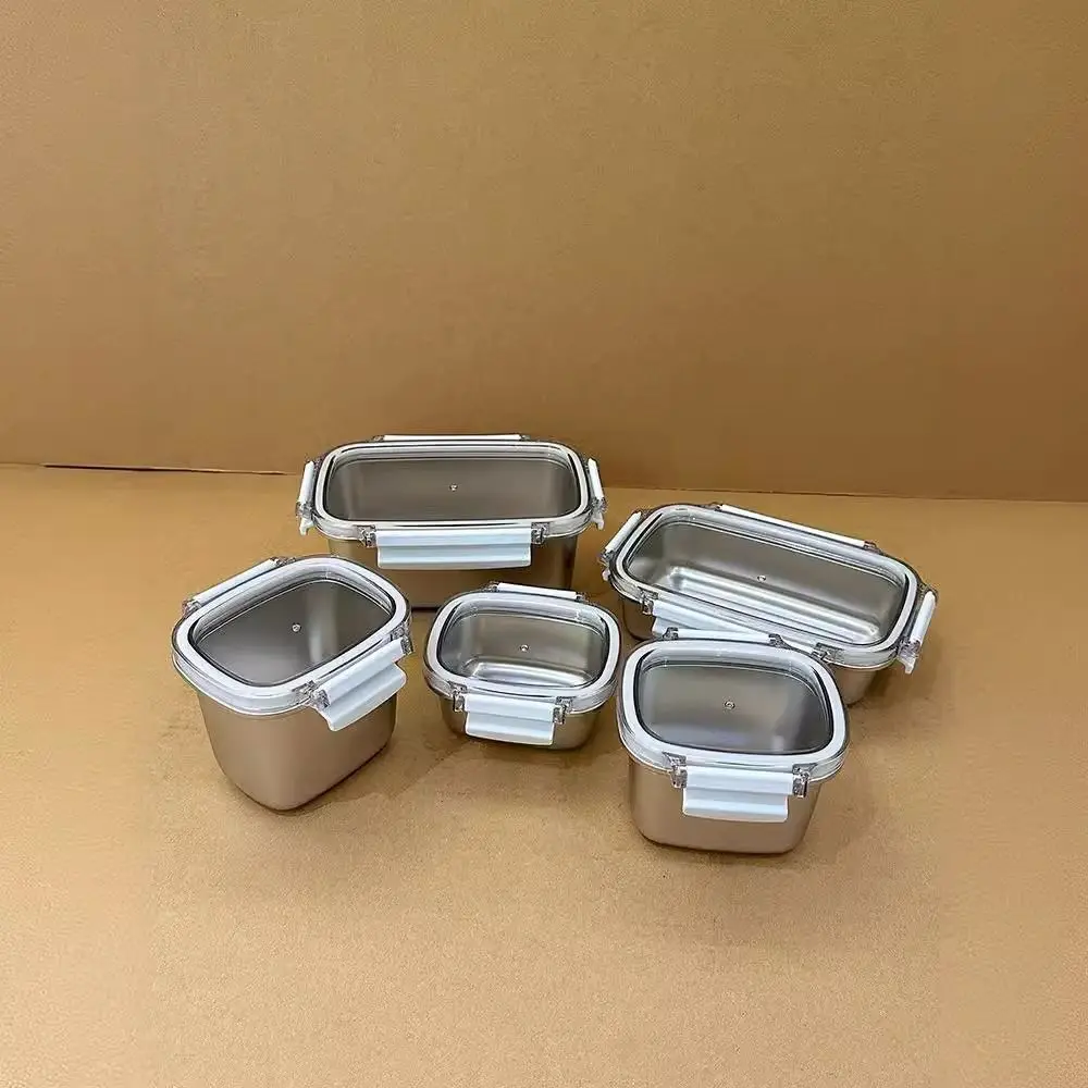 

304 Stainless Steel Food Preservation Box Simple 250ML/450ML/550ML/1000ML Food Storage Containers Lunch Box Sealed Lid