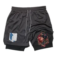 Men's quick drying sports shorts basketball gym training jogging breathable mobile phone pants M-3XL 2-in-1 animated sportswear