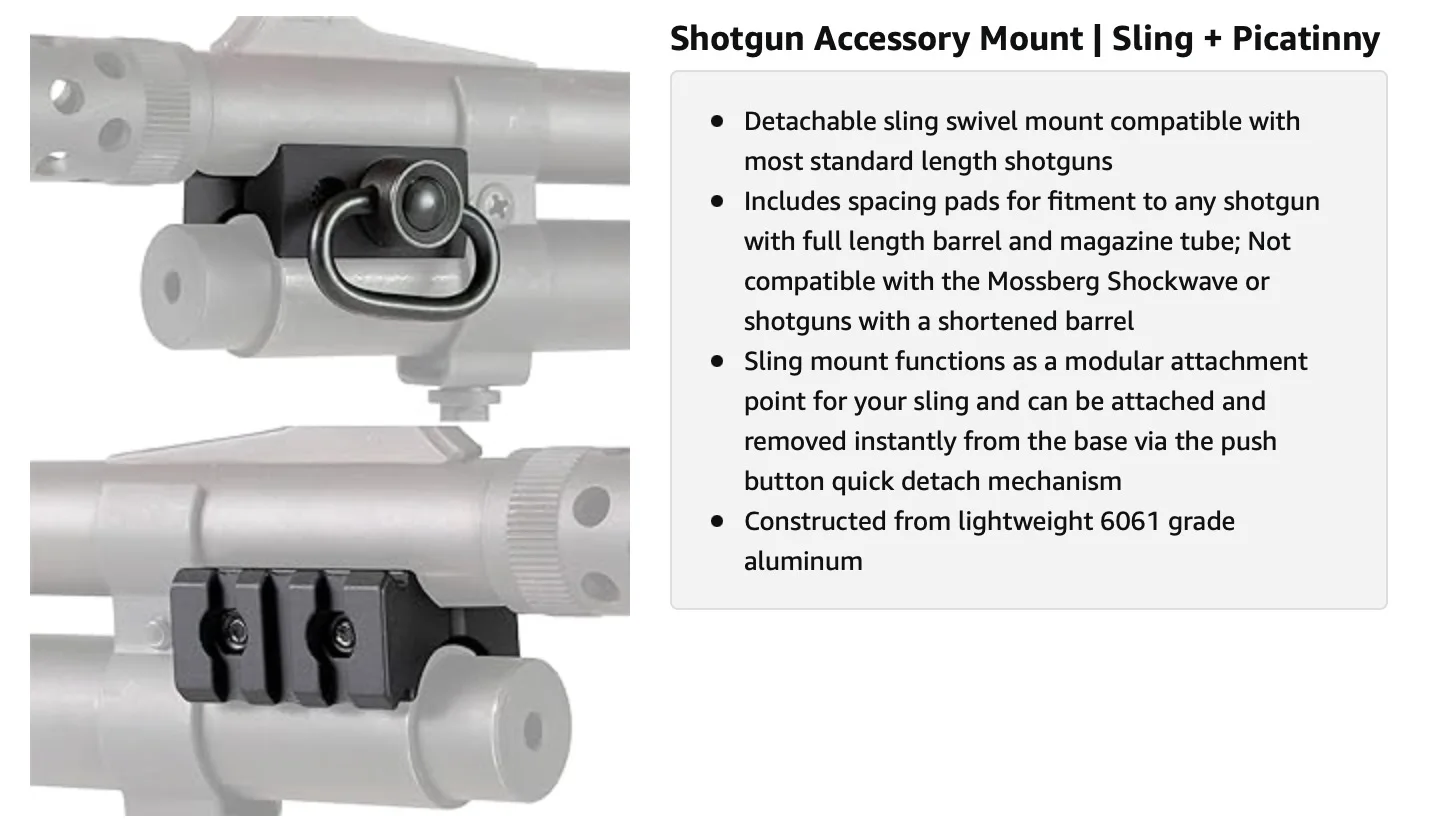 Mossberg Shotgun Accessory Mount Sling Swivel And 20mm 3Slots Picatinny Mount