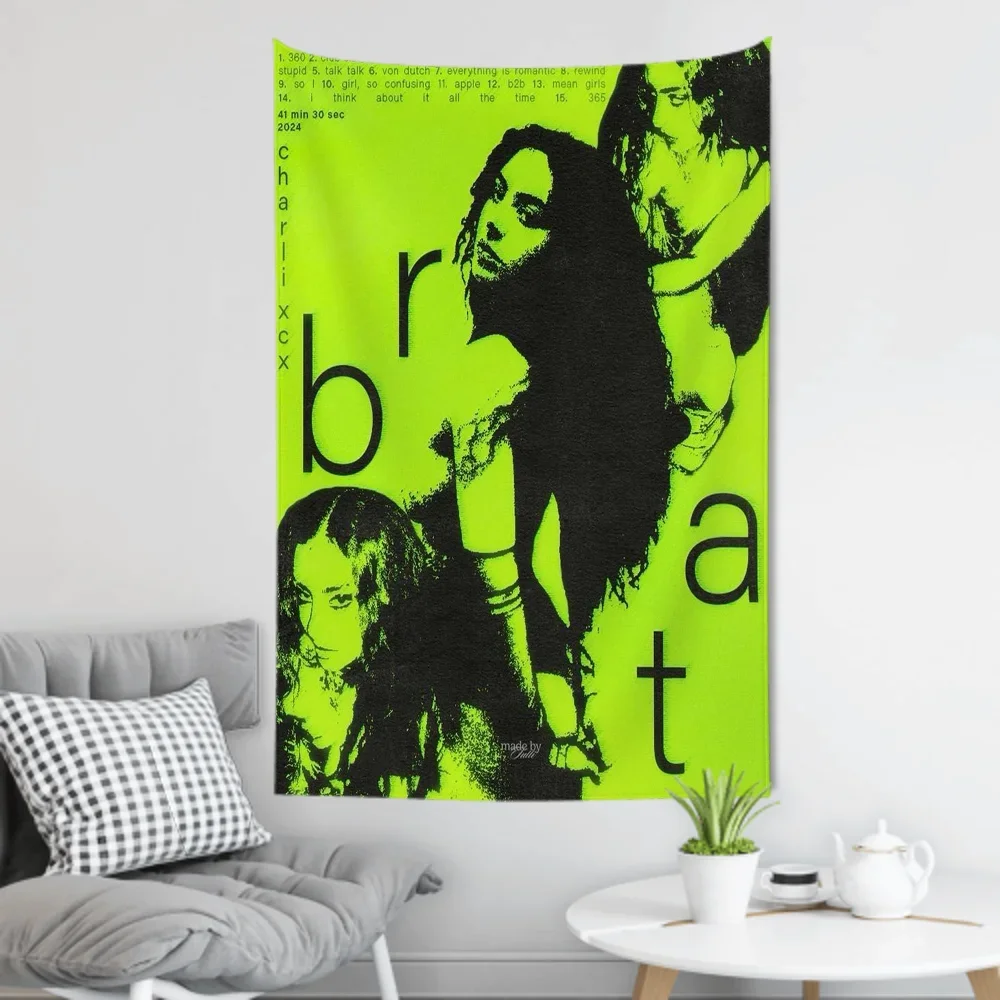 Brat Music Album C-Charli Singer Xcx Tapestry Room Decor Wall Cloth Party Hanging Background Room Decor Baby Room