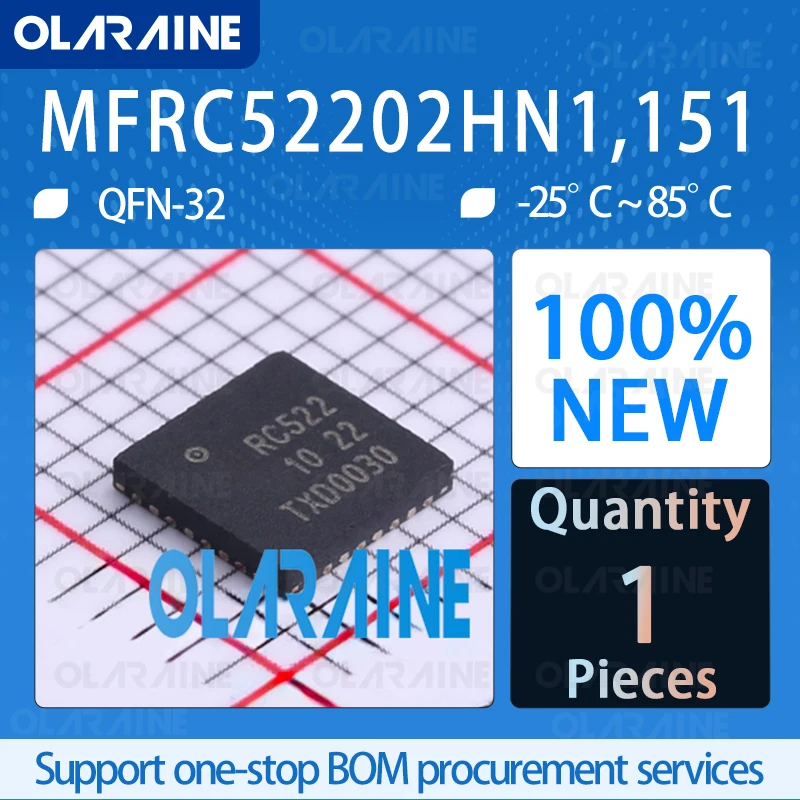 MFRC52202HN1,151 QFN-32 100%New Wireless and RF integrated circuits NFC/RFID tags and transponders IC chip circuit controller