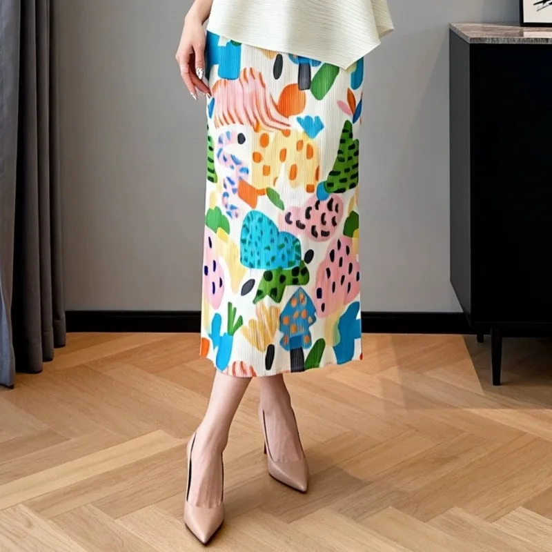 

Miyake Pleated Skirt 2026 Summer New Children's Forest Graffiti Print Jupe Plisse Age-Reducing Personality Versatile Fold Skirt