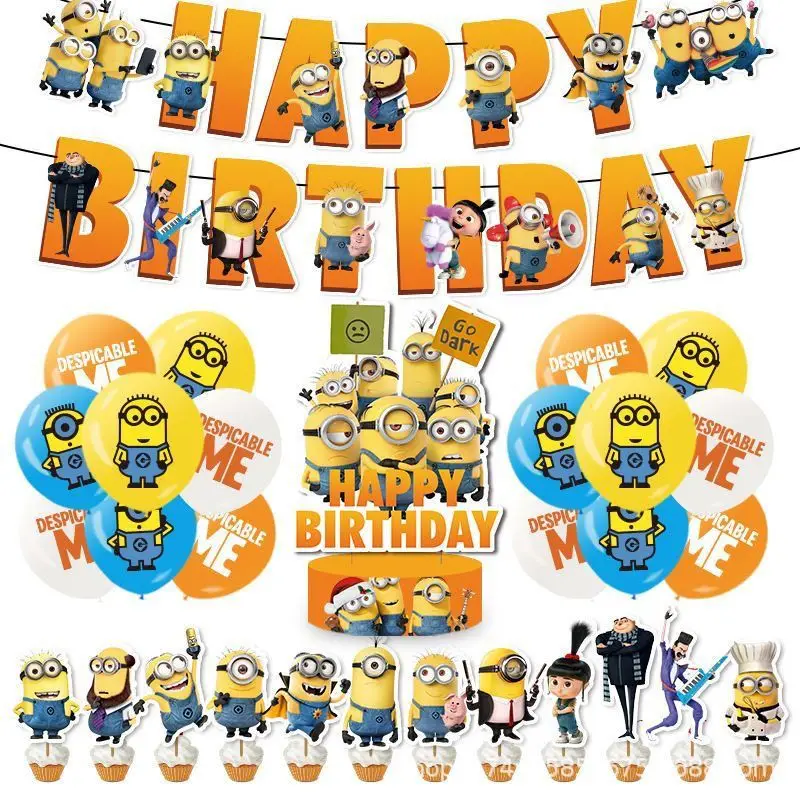 

Minions cartoon cute balloons kawaii for boys and girls birthday party scene setup decorations anime merchandise wholesale