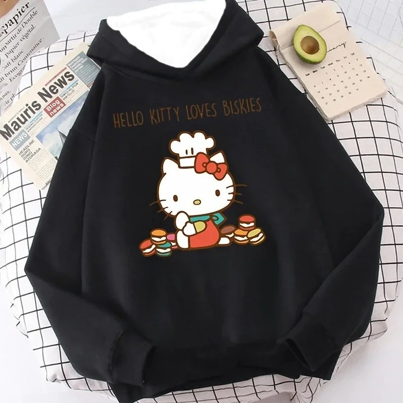 سترة هالو كيتي العصرية واللطيفة ذات القلنسوة الكرتونية، بلوزة دافئة للخريف والشتاء، سترة مريحة وناعمة وعالية الجودة