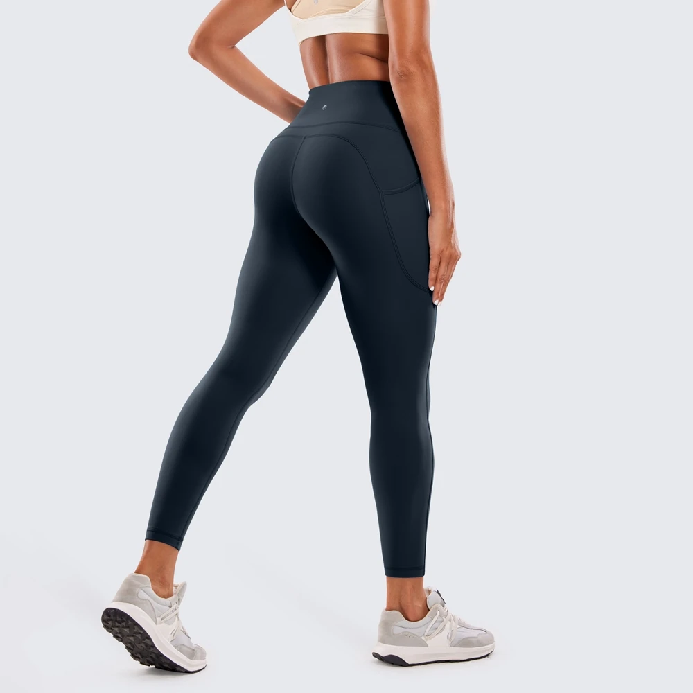 Women's Brushed Naked Feeling Workout Leggings 25 Inches - High Waisted Matte Soft 7/8 Yoga Pants with Pockets