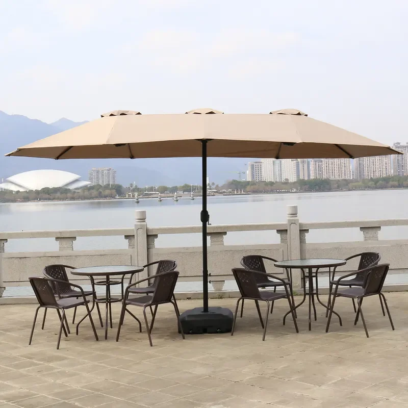 Outdoor Garden Parasol Three Headed Umbrella Commercial Large Sunscreen Rectangle Middle Column for Outdoor Stall