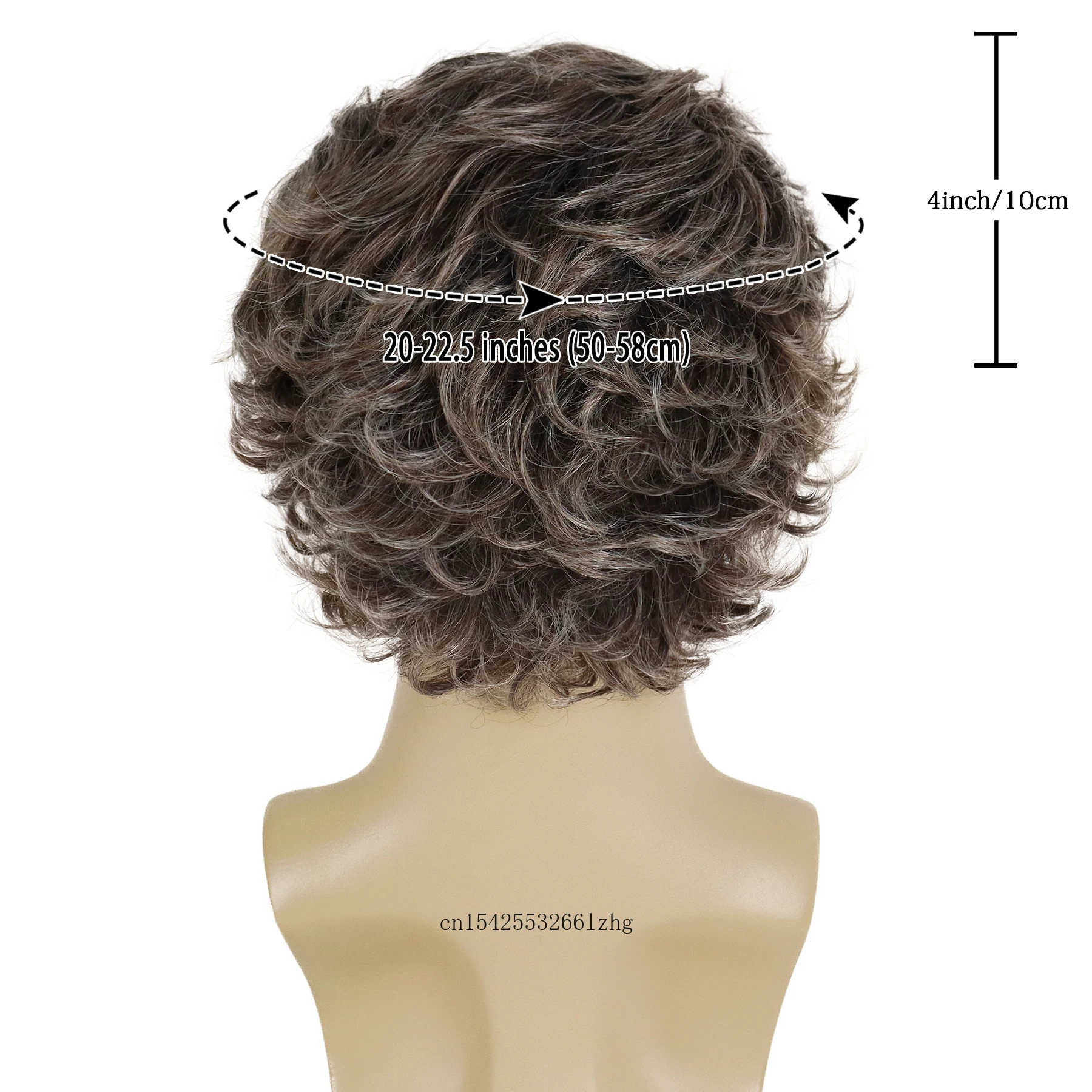 GNIMEGIL-Perruque Synthétique Courte Bouclée avec Frange pour Homme, Cheveux Bruns et Blancs Mélangés, Coiffure Perm, Cosplay Moelleux Naturel, Mode