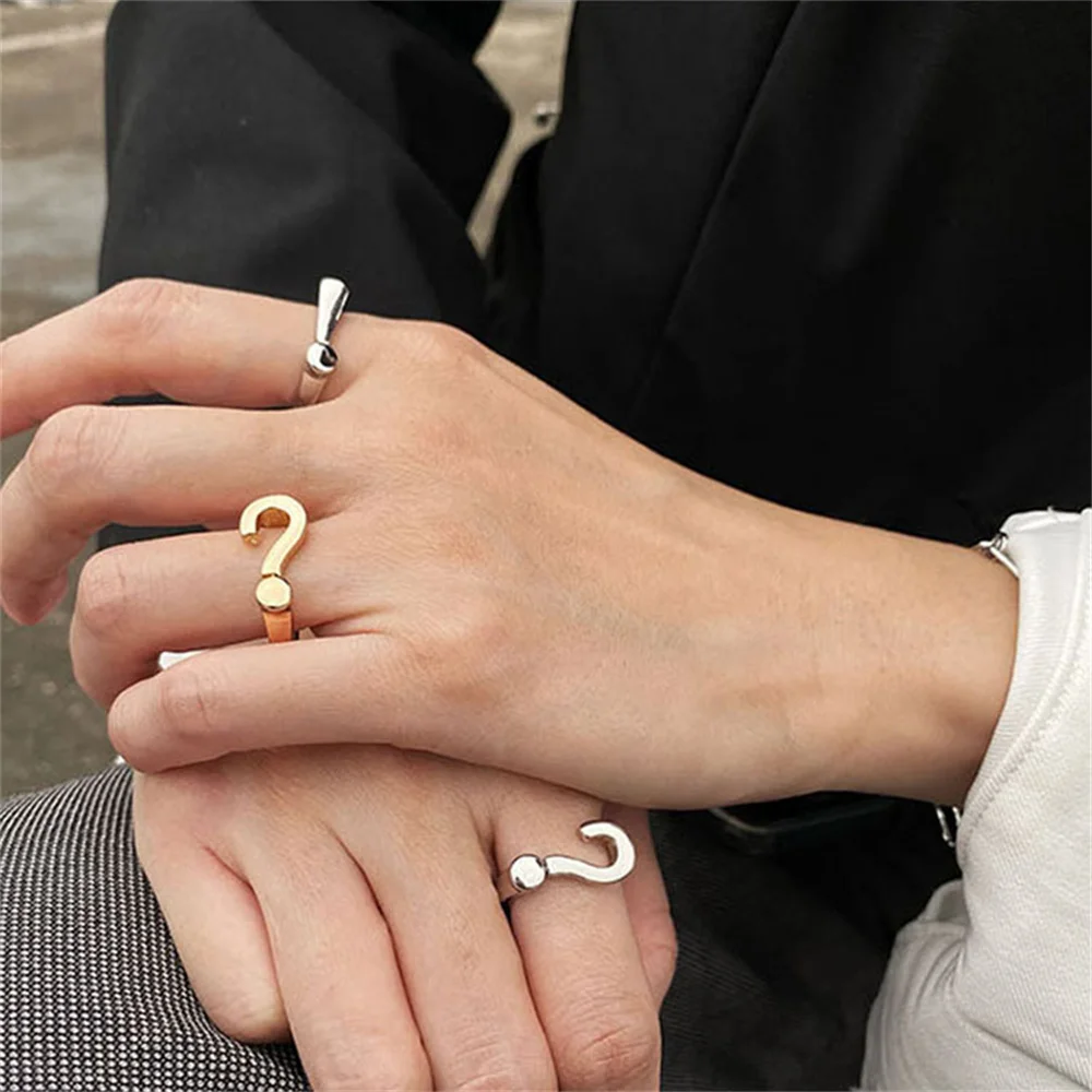 Fashion Question Mark Man Ring Metal Creativity Symbol Metal Open Adjustable Couple Rings For Women Festivals Gift Accessories