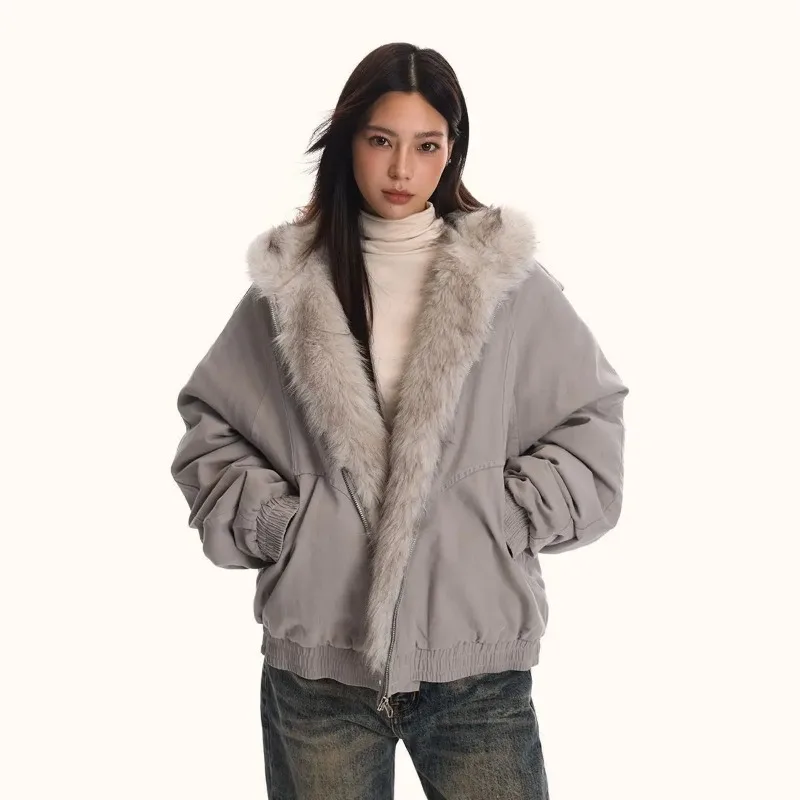 Winter new fur collar cotton Deconstruction Cut Design Fleece Coat Men's and Women's Loose Casual Seat Mountain Carving Jacket