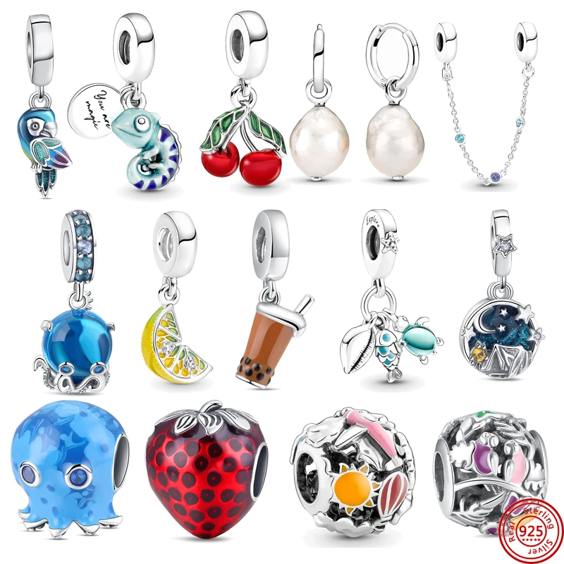 

New Summer Series 925 Silver Ocean Jellyfish Turtle Fish Dangle Charm Beads Fit Pandora 925 Original Bracelets DIY Woman Jewelry