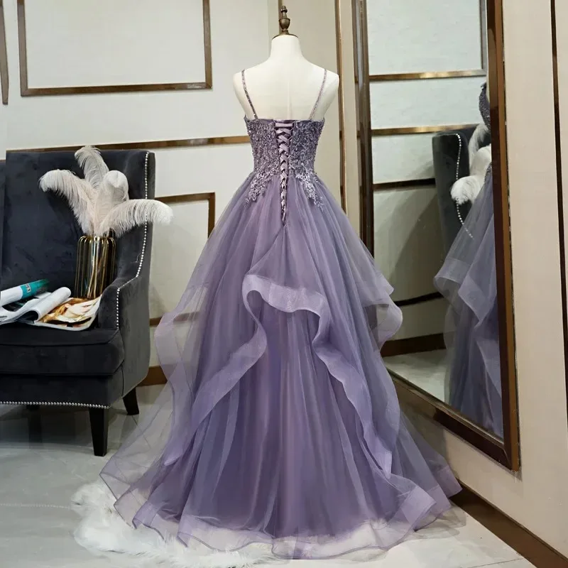 Colorful suspender main wedding dress 2025 spring new sexy backless tied dress, Sen style fairy yarn dress host