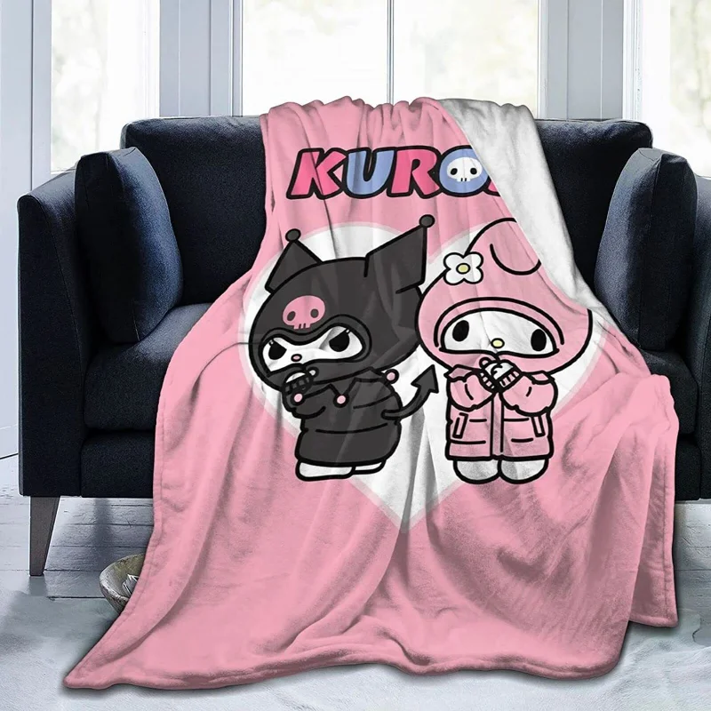 Kuromi Cinnamoroll pluszowy koc miękka flanelowa kołdra zagęszczony koc na drzemkę Cartoon moja melodia Sofa koc dekoracyjny prezent na boże