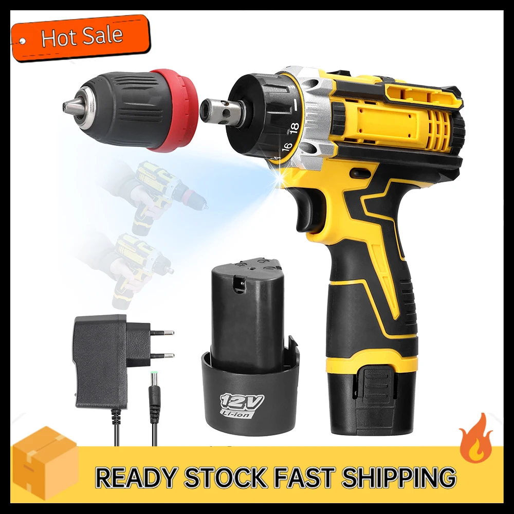 12 V 2in1 Lithium Drill Electric Screwdriver Multi-function Power Tool Brushed Motor Practical Screw Driver for Home Appliances