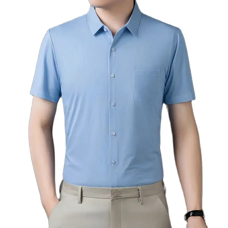 Summer New Men's Short-Sleeved Shirt Solid Color Big Yards Lapel Single-Breasted Casual Shirt Outdoor Golf Polo Shirt