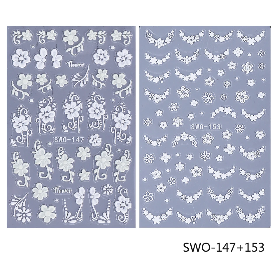 2 stuks witte kleine bloem nagelstickers holle Franse bloemblaadjes bloemen getextureerde zelfklevende stickers elegante bruiloft manicure decor
