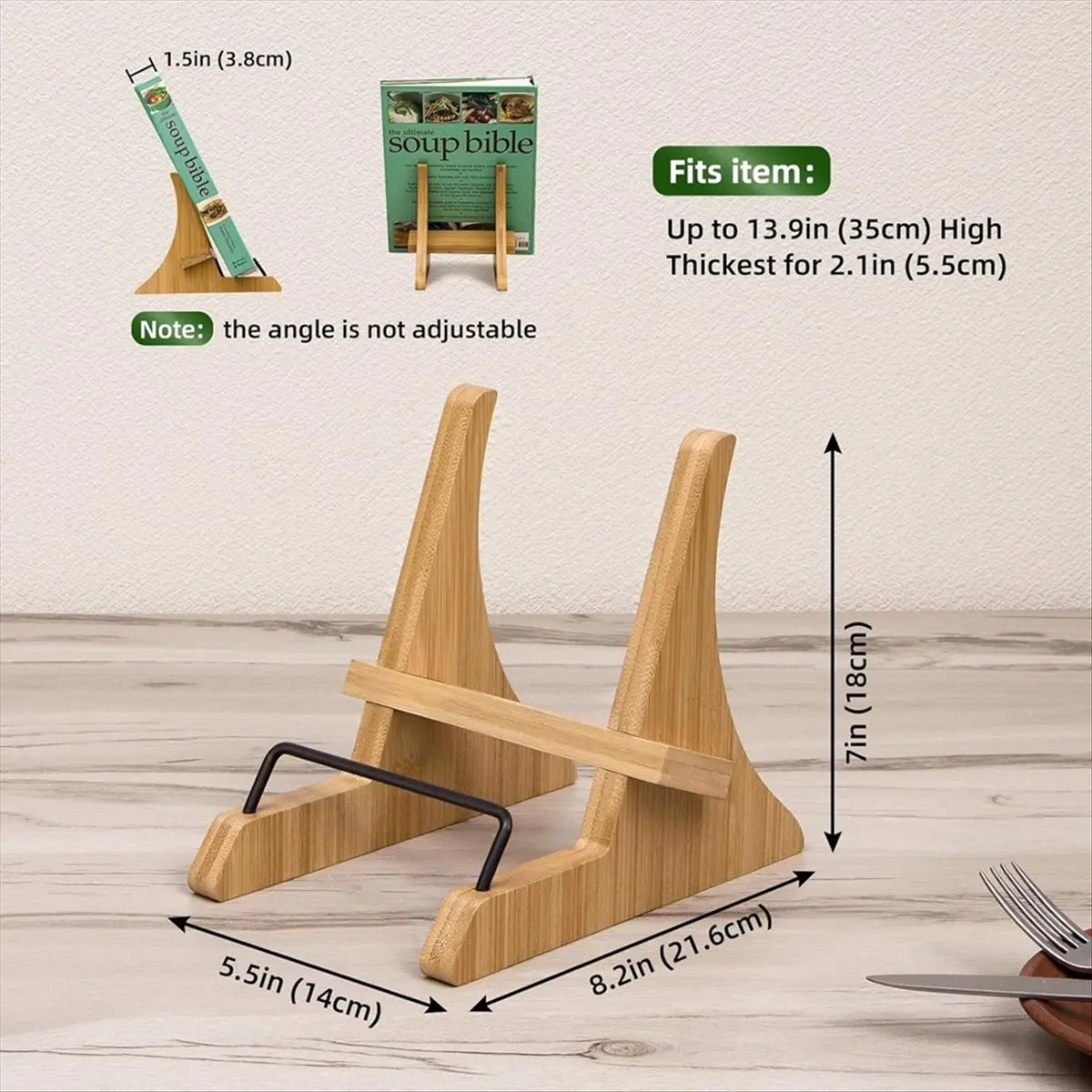 حامل كتب الطبخ الجديد لطاولة المطبخ، حامل كتب الطبخ من الخيزران، حامل كتب الطبخ للمطبخ، حامل كتب الوصفات #3