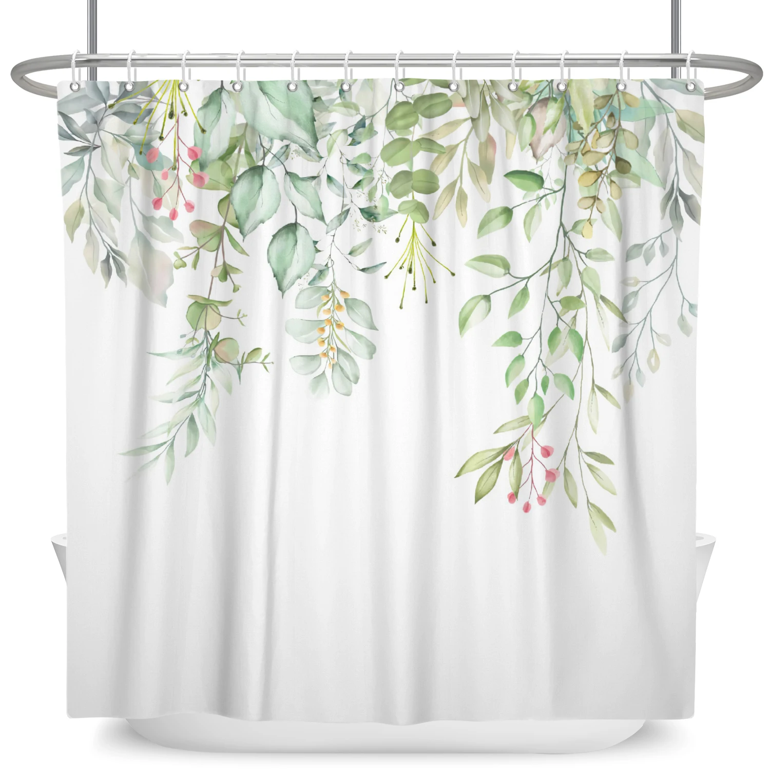 Cortina de ducha con estampado de plantas verdes, cortina de baño con ganchos, diseño minimalista nórdico moderno, poliéster, decoración del hogar