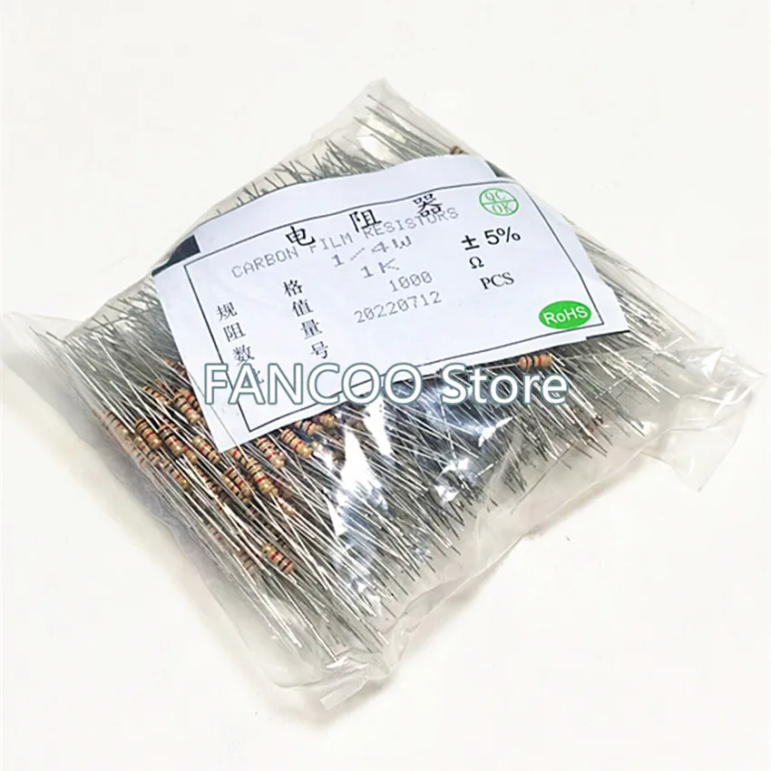 1000PCS 0.25W 5% 1/4W Carbon Film Resistor 110R-910R 120R 130R 150R 160R 180R 200R 220R 240R 270R 300R 330R 360R 390R 430R 470R